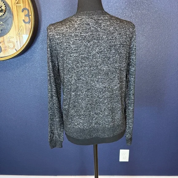 J. Crew NWT Gray/Black Marled Crew Neck Sweater with Button Shoulder | Size XS - Picture 3 of 7